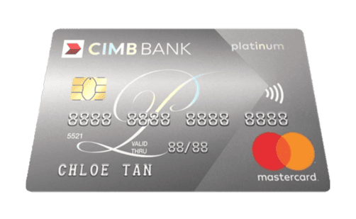 A close-up of the CIMB Platinum Credit Card, highlighting its design and the Visa logo.