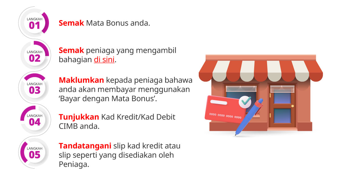 Cara membayar dengan Mata Bonus untuk pembelian di kedai